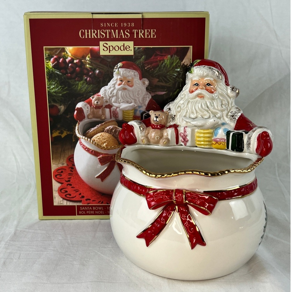 Spode Christmas Tree Santa‎ Claus Cookie Candy Nut Bowl Holiday Decor Dish NIB